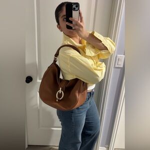 Diane Von Furstenberg DVF Cognac Leather Hobo Bag Braided Handle Gold Hardware